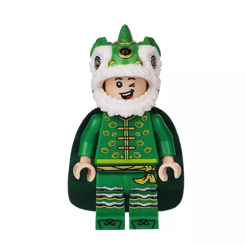Building Blocks Dancing Dragon Lion Figures 2023 Chinese Style Bagged Doll Figures Chinese New Year Ornaments Building Blocks