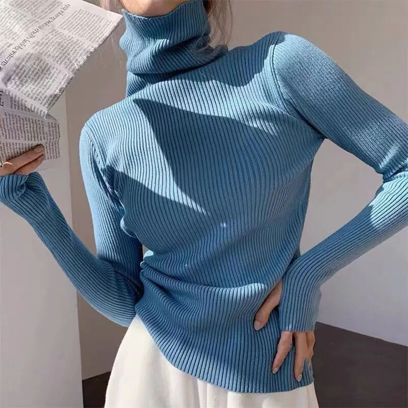 여성용 하이 칼라 두꺼운 풀오버 스웨터, 2022 가을 겨울 니트 언더코트, 서양 다용도 긴팔 상의 스웨터