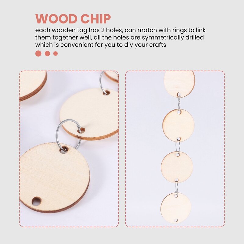 100 Pieces Round Wooden Discs With Holes Birthday Board Tags And 100 Pieces 15 Mm Rings For Arts And Crafts (3CM)