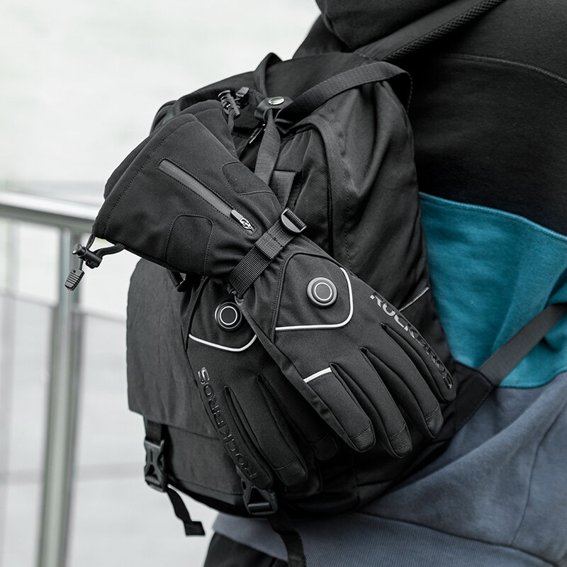 ROCKBROS-guantes calefactados eléctricos inteligentes, resistentes al agua, para esquí, motocicleta, pantalla táctil, batería recargable de 4000mAh, Invierno