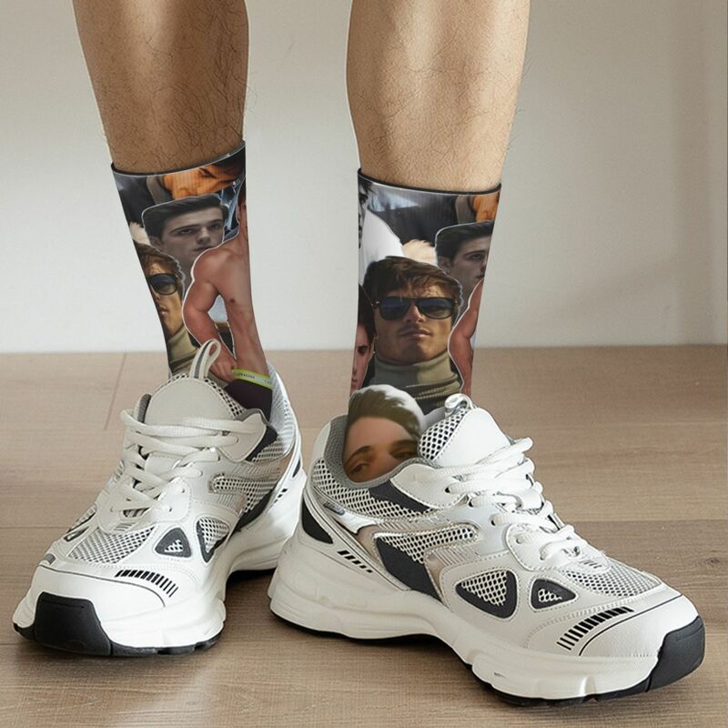 Kaus kaki basket kolase foto Jacob Elordi warna-warni kaus kaki panjang poliester untuk wanita pria antilembap