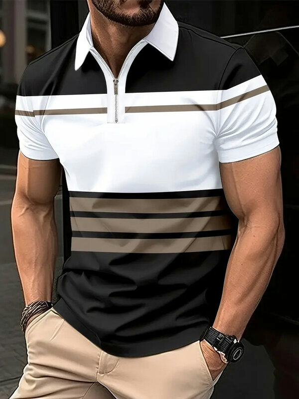 Новинка, летняя деловая рубашка-поло, Мужская модная повседневная Высококачественная футболка с коротким рукавом, топ с 3D принтом и коротким рукавом и лацканами