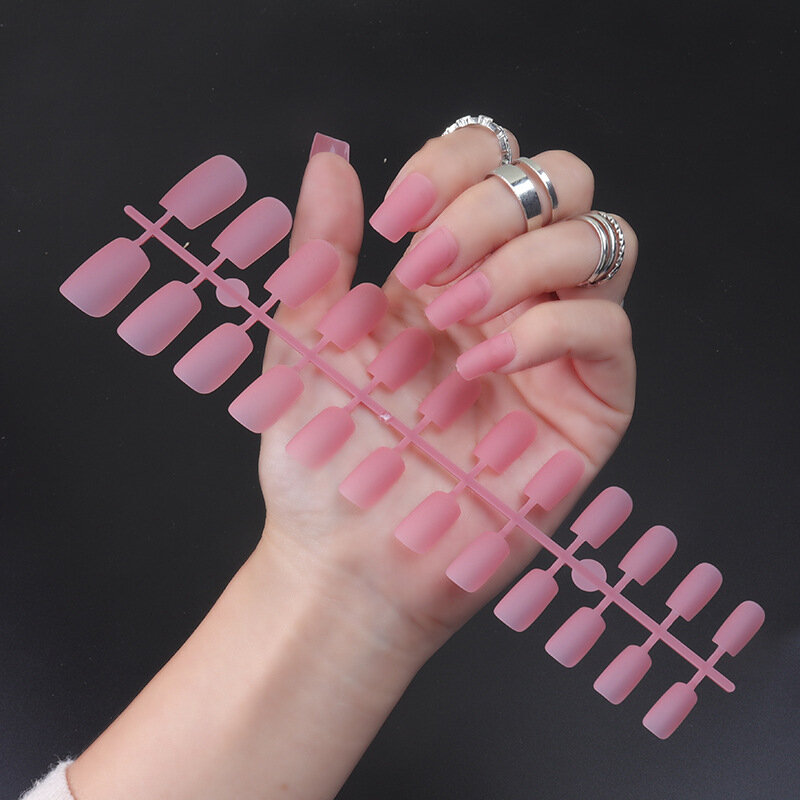 24Pcs/Set Matte False Nails Glue Square Head Frosted Press On Fake Nail Tips Full Cover Artificial Fingernails Ballet Detachable