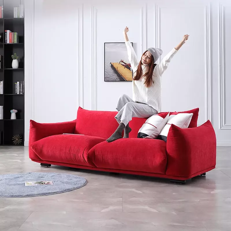 Nowoczesny minimalistyczny projektant miękka dekoracja Sofa materiałowa poleca mały apartament amerykański siateczkowy czerwony meble do salonu