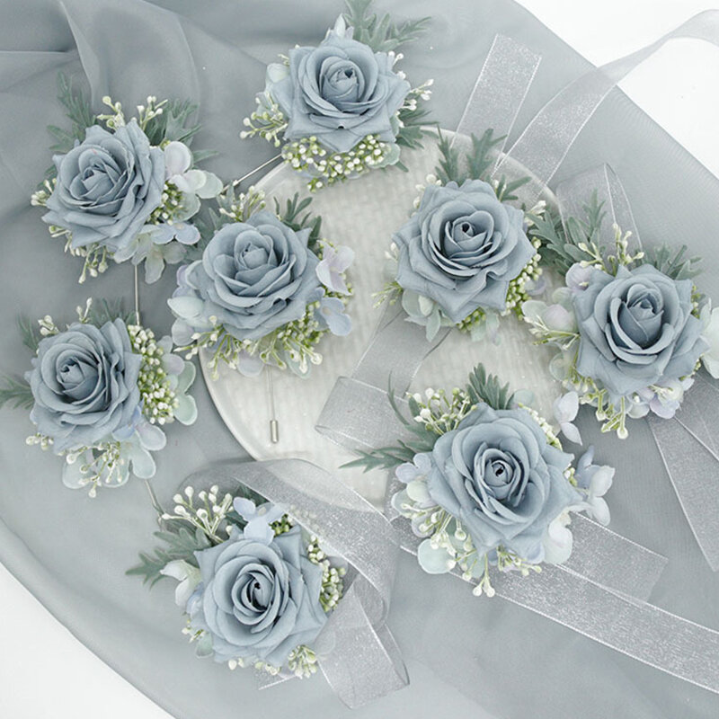 Gelang pengiring pengantin pernikahan Boutonniere pergelangan tangan korsase sutra bunga mawar pesta Prom wanita Aksesori pernikahan