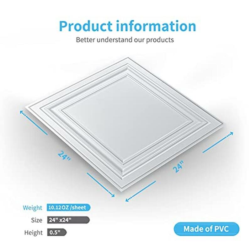 2'x2' PVC Ceiling Tiles White 48-Pack Easy Install Lightweight Durable 3D Design Wall & Ceiling Decoration Robust 48 Tiles
