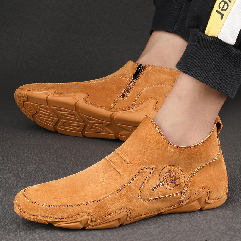 Zapatos informales de cuero transpirables para hombre, botines con cremallera, talla 38-46, otoño