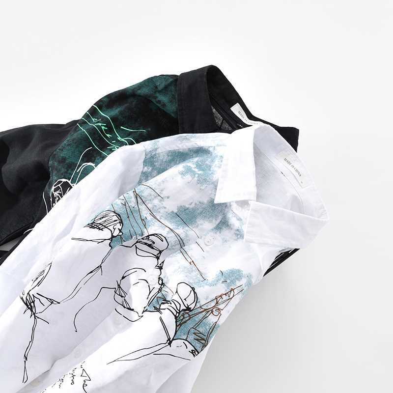 Camisa casual de verão masculina, lapela versátil, impressão de carta, solta, grande, três quartos, elegante, simples e fresca, novo, 2024