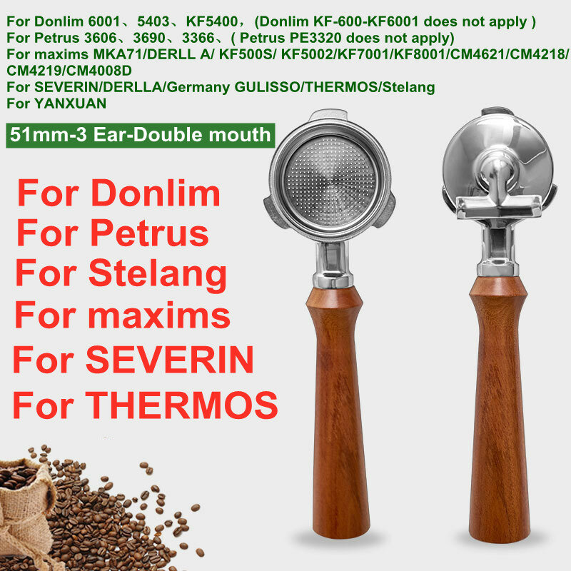 51mm 2 Spout 3 Ears Stainless Steel Coffee Portafilter Filter Holder for Donlim/Petrus/maxim/Derlla Espresso Machine Accessory