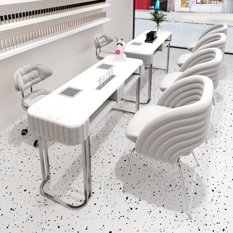 โต๊ะทำเล็บมืออาชีพผลิตภัณฑ์สแตนเลสสีขาวแต่งหน้าสวยงามโต๊ะ CY50ZJ เฟอร์นิเจอร์ร้านเสริมสวย