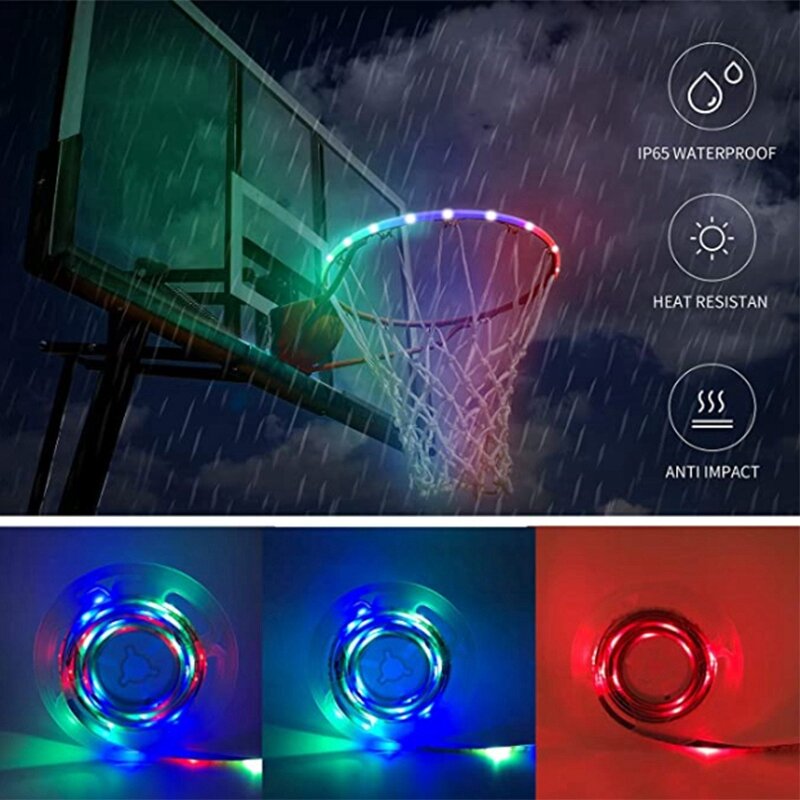 โคมไฟ LED ห่วงบาสเก็ตบอลเล่นตอนกลางคืนโคมไฟแถบไฟ LED RGB สำหรับติดขอบบาสเก็ตบอลไฟกลางคืน
