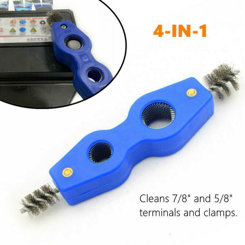1pcs 4 In 1 Car Auto Truck Battery Brush Tool For 7/8in 5/8in Terminals Clamps Cleaner Universal Car Battery Brush 1.9x2.4cm