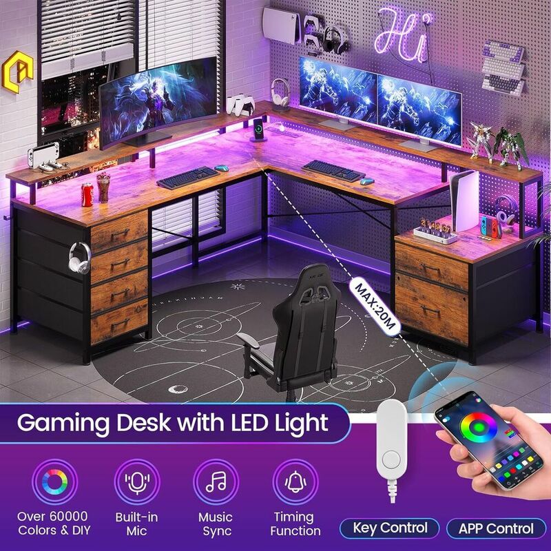 L Shaped Desk com 6 gavetas, Home Office, Canto Computer Desk