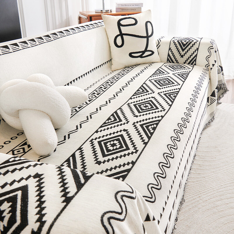 Capa geométrica do sofá do agregado familiar, Chenille Jacquard Sofá Toalha, All-Inclusive Sofá Capa, Arte de tecido antiderrapante, pano de poeira