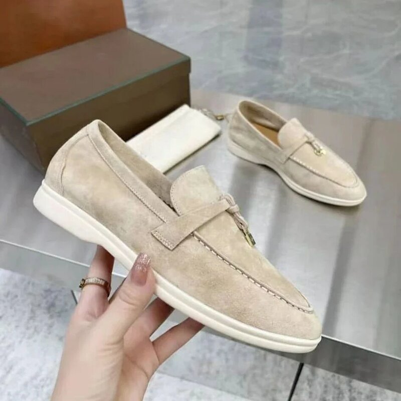 Summer Walk Shoes Women Spring Moccasines Suede Loafers Autumn Fashion Causal Leather Metal Pendant Flat Shoes Lazy SlipOn Mules