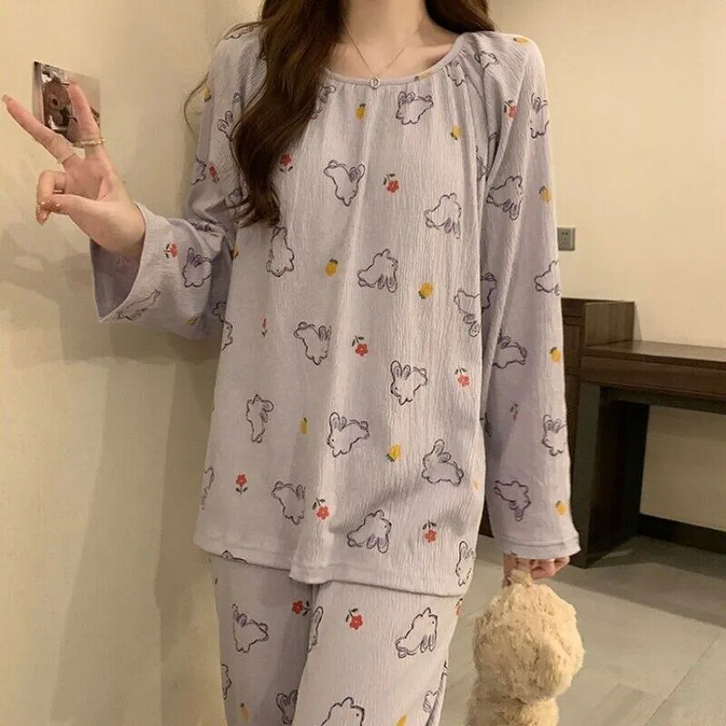 Cartoon Casual Oversized Student Women's Long Sleeved Pajamas Two-piece Set Chest Pads 2024 Spring Autumn Winter New Homewear