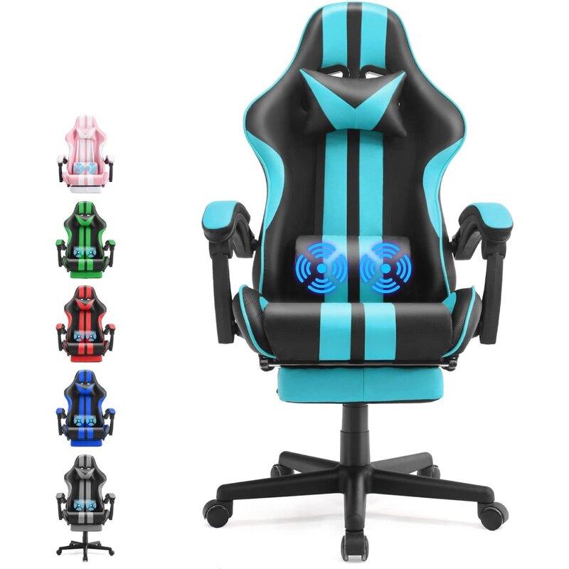 Nieuwe Massage Racestoel Voor Gaming, Ergonomische Bureaustoel Met Intrekbare Voetsteun