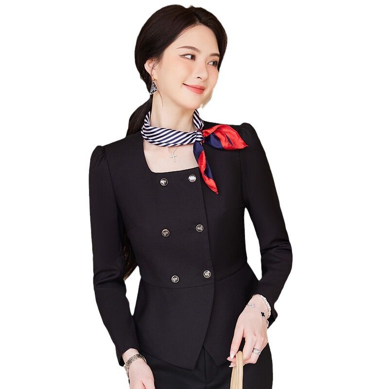 Dwurzędowy garnitur bez kołnierza damski jesienny nowe ubranie elegancka i sprawna odzież robocza w recepcji sklep jubilerski