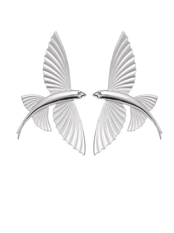 Pendientes de pez volador Unisex, aretes cortos de Color plateado, accesorios de joyería para banquete, regalo, 2023