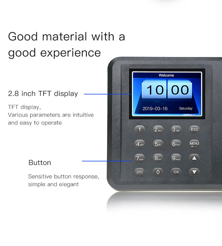 A8 Attendance Machine Password+Fingerprint 2.8 Inch Color Screen Set Directly No Need To Download Software U Disk Export Report