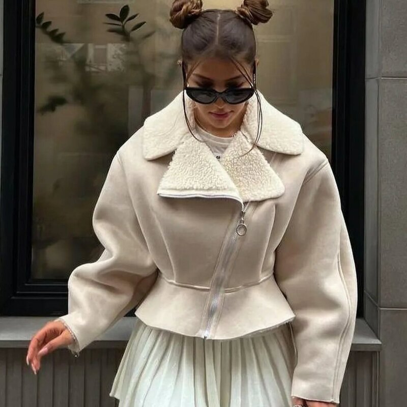Женская одежда, новинка сезона осень-зима 2024, короткое стильное модное однотонное пальто с длинными рукавами и воротником-поло в Корейском стиле для женщин