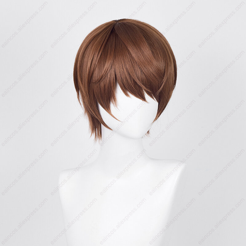 Anime Yagami Light Cosplay Wig, Resistente ao Calor, Perucas Sintéticas, Castanho Escuro, Cabelo Curto, 30cm