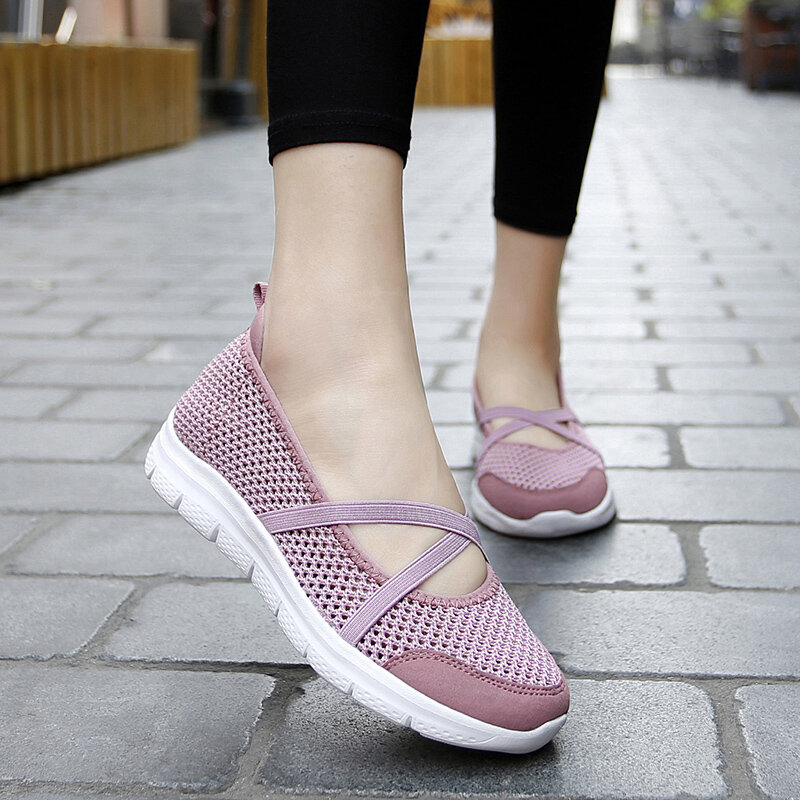 STRONGSHEN Summer Women Flat Casual Shoes Mesh Breathable Non-Slip Shoes Ladies Footwear Women Hollow Out Sneakers Zapatos
