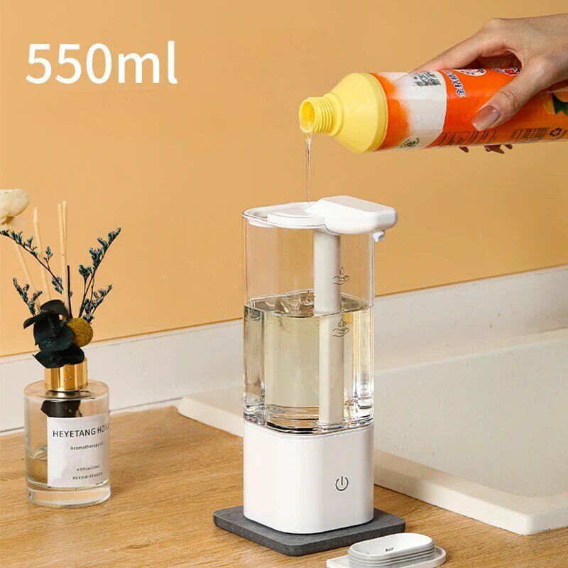 Dispenser sabun otomatis baru 550ml, mesin Dispenser sabun cair dapat diisi ulang USB, mesin sabun cuci piring, sampo gel mandi