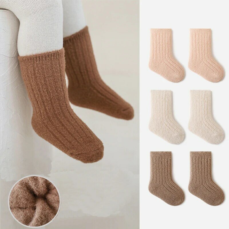 Criança's Velvet Yarn Mid Socks, macio, monocromático, bonito, outono, inverno, recém-nascido, infantil, meninos, meninas, crianças, novo, 0-8 anos