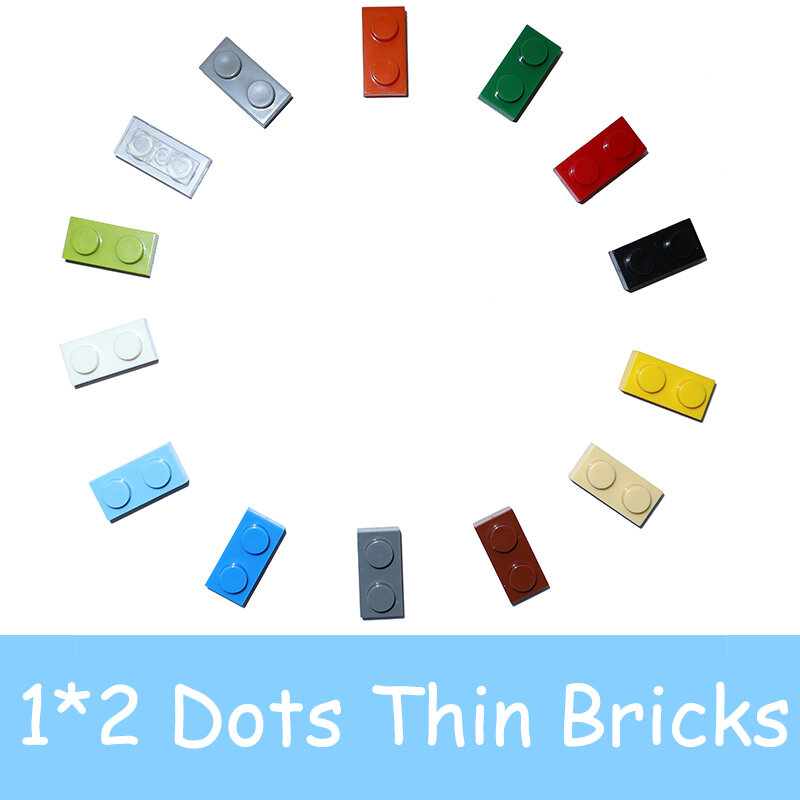 200PCS MOC Assemble Particles 3023 Thin Plate 1x2 Dots DIY Building Blocks 1*2 Figures Bricks Educational Creative Toy for Kids
