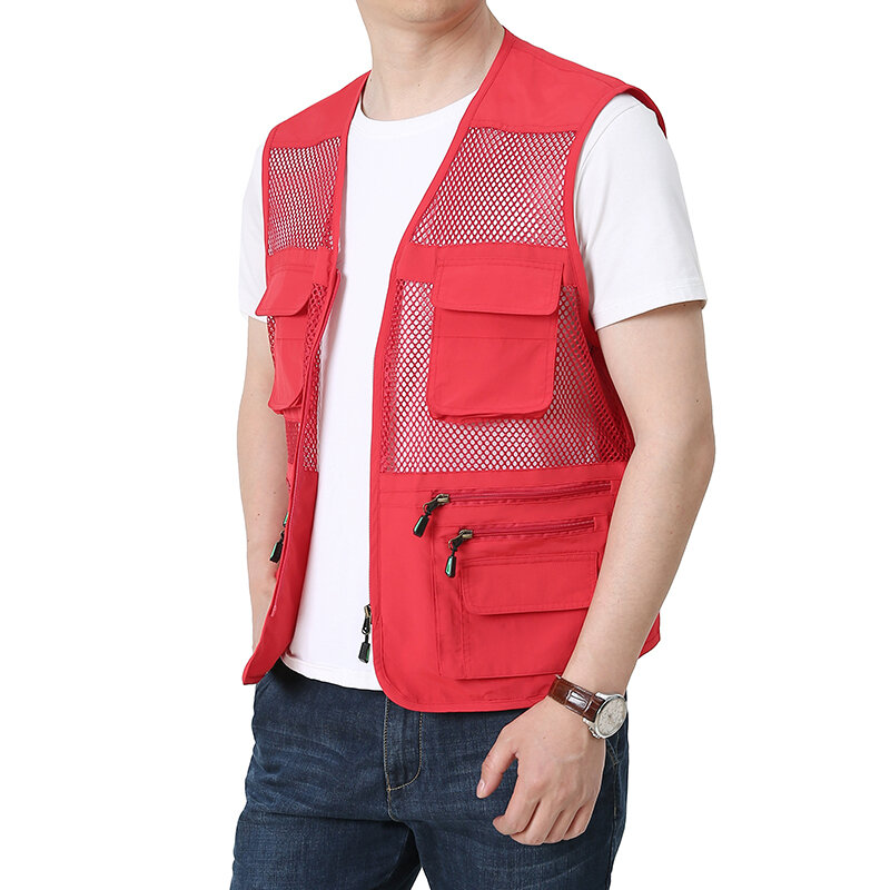 Men's Lightweight Vest Summer Outdoor Mesh Breathable Multi Pocket Tactical Fishing Tank Top Men's Workwear Sleeveless Jacket