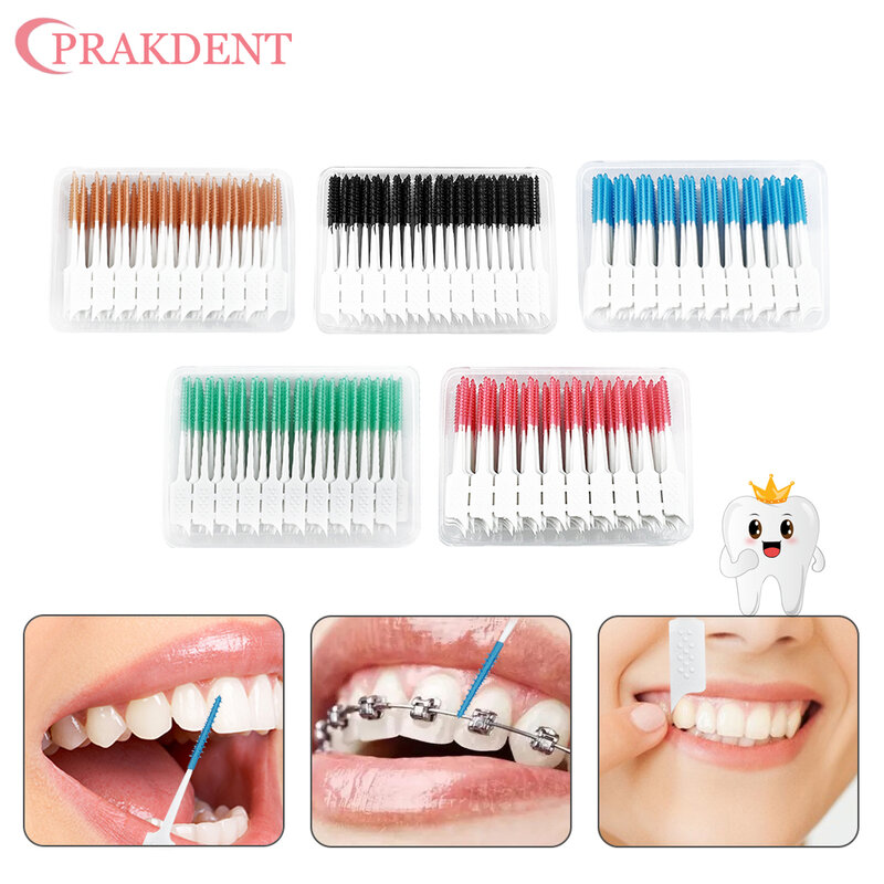 Set di pennelli interdentali in Silicone morbido correzione e pulizia ortodontica spazzola interdentale spazzola adattiva Per Gap 200 pezzi Per scatola
