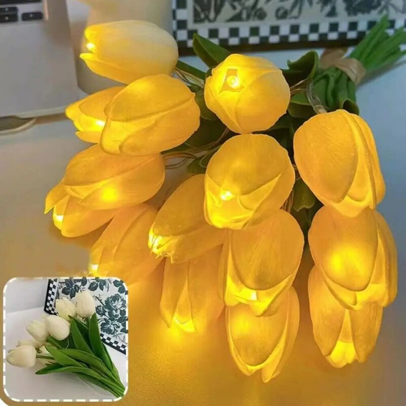 LED 튤립 야간 램프, 모조 꽃 부케 장식, 5/10 튤립, 분위기 라 램프, 가정용 O8M9
