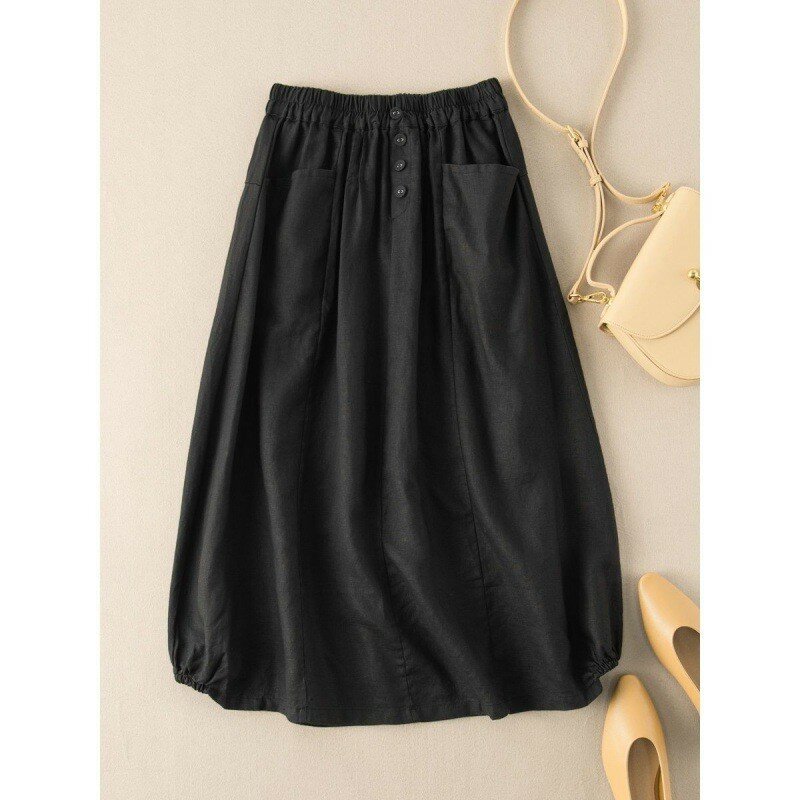 Faldas de cintura alta para mujer, faldas Retro de Color sólido, temperamento literario, Falda Midi delgada, novedad de verano, 2023