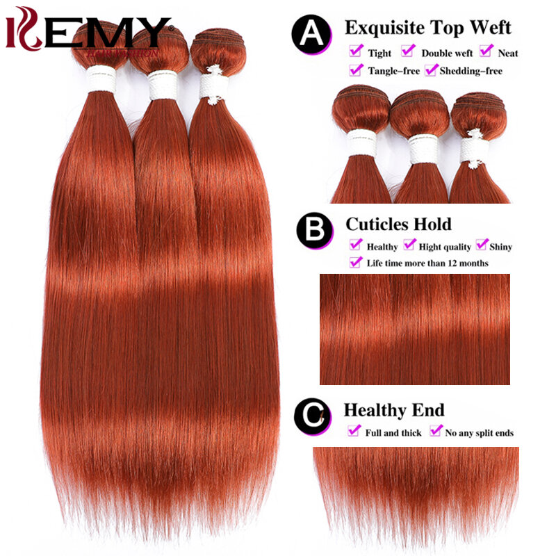 Glatte Haar bündel mit Verschluss Ingwer Orange Farbe 100% menschliches Haar weben Bündel mit Verschluss brasilia nische Remy Haar verlängerung