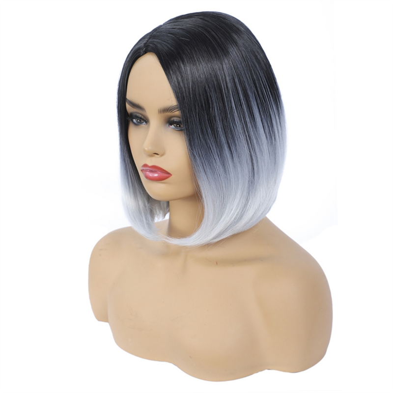 Fashion Wig Short Hair Middle Parted Color Head Chemical Fiber High Temperature Silk Ladies Wig Head Covering,I