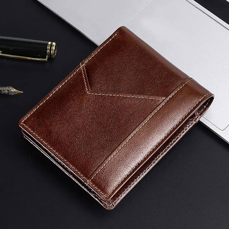 100% Genuine Leather Men Wallets Card Holder Cowhide Wallets for Man Short Black Wallet