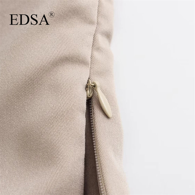 Edsa Damenmode Top mit Gürtel Sommer quadratischen Ausschnitt Riemchen Top Stitching Bluse lässige weibliche Streetwear