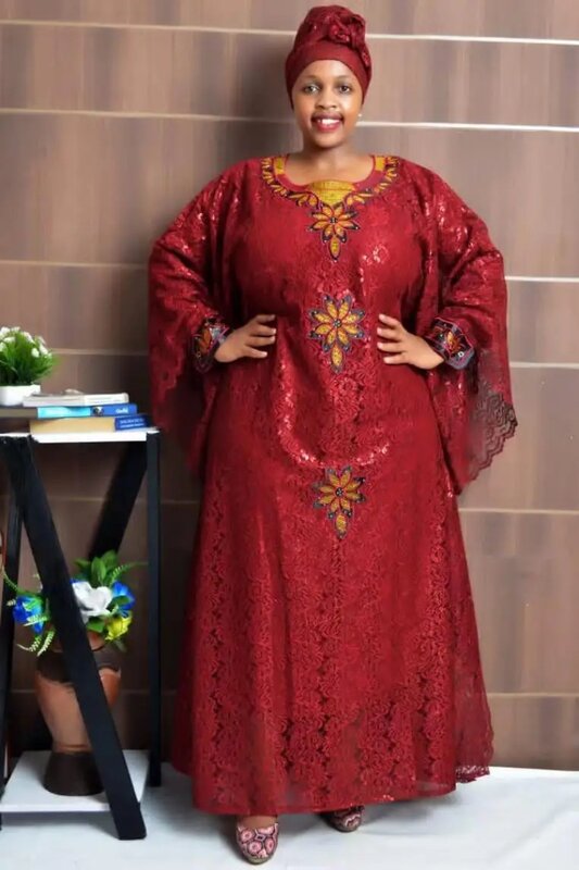 Plus Size African Clothes for Women 2023 New Dashiki Ankara Embroidery Bazin Riche Design Wedding Party Dresses with Headscarf