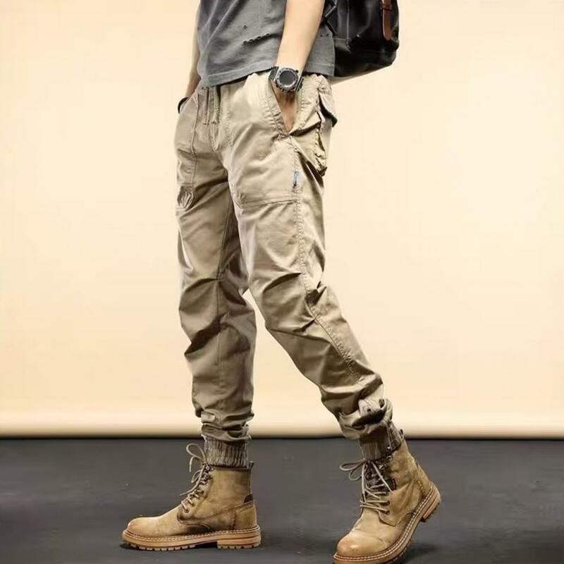 Men Drawstring Cargo Pants Men's Cargo Pants with Drawstring Elastic Waist Multiple Pockets Zipper Ankle-bands for Daily Sports