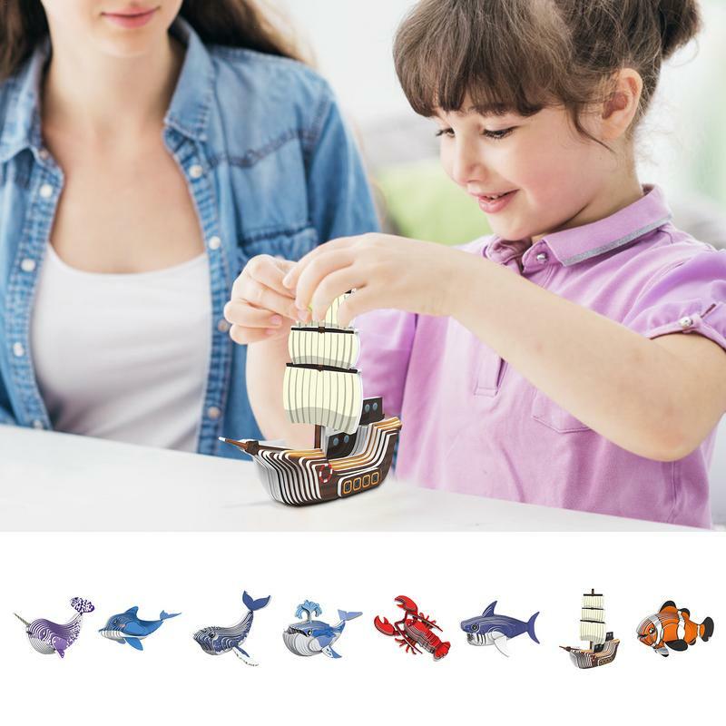 Rompecabezas 3D de animales, rompecabezas educativo de narval, rompecabezas de papel de animales marinos, juguetes educativos Montessori, juguete de modelo de ensamblaje Manual DIY