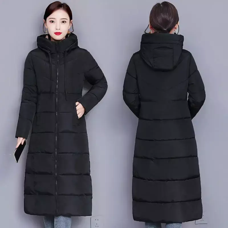 Женская ветронепроницаемая куртка, толстое теплое длинное пуховое пальто, Белое Женское базовое зимнее пальто, зимние парки с капюшоном из хлопка