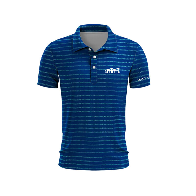 Camisa masculina de golfe gradiente cinza estampada em 3D, top secagem rápida, manga curta, marca sul-coreana, marca luxo, moda verão