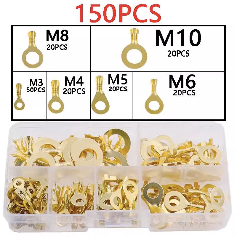 150pcs/set Round Terminal Block DJ431 O-type Lugs Terminals Cold-Pressed Connector Copper Tab Wiring Nose Combination Set New