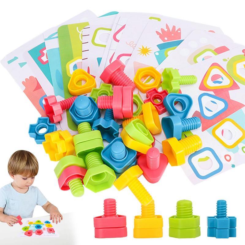 Toddler Nut And Bolt Shapes And Colors Match Toys Montessori Building Construction Improve Fine Motor Skills