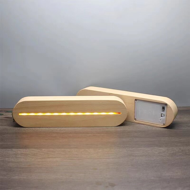 Oval Acrylic Lamp Led Base AAA Battery Powered Wooden Led Light Base Holder Stand for A4 Acrylic Panels 3D Table Night Light DIY