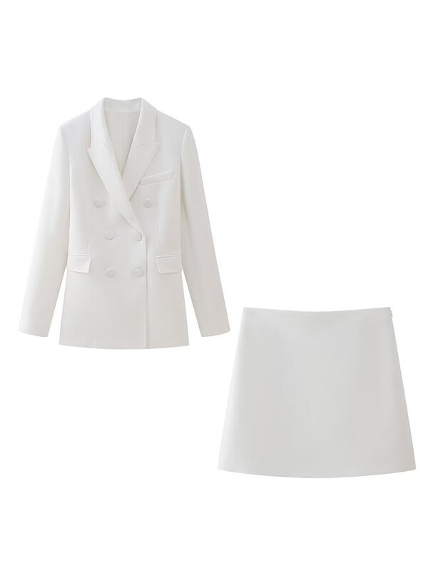 Chaqueta de traje delgada de doble botonadura para mujer, abrigo retro de manga larga con bolsillo, top elegante, nueva moda de primavera 2024