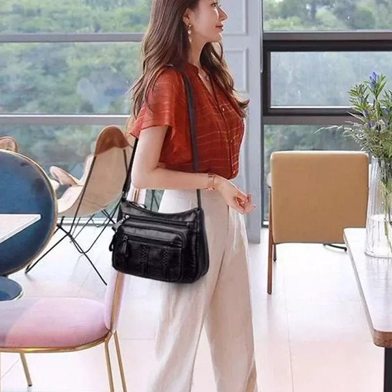 جديد حقيبة الإناث عادية لينة بولي Leather جلدية الكتف عالية الجودة متعددة جيب حقيبة الكتف بلون السيدات حقيبة كروسبودي