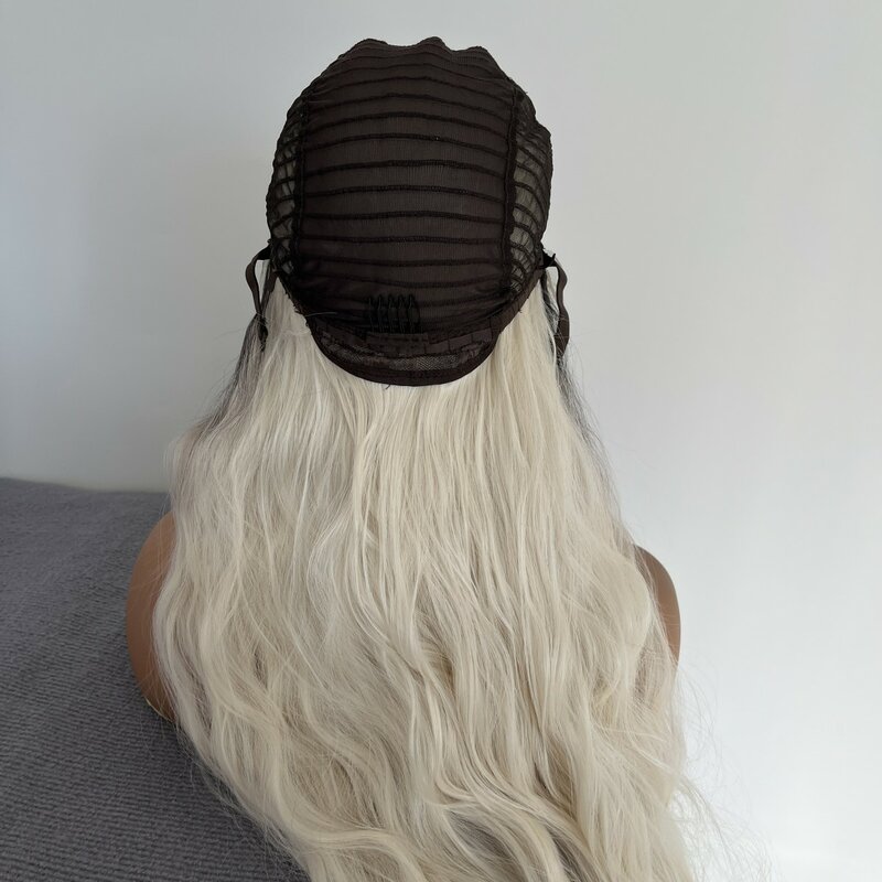 Wig renda depan wanita, rambut pesta panjang gradien alami tanpa lem kepala penuh pirang