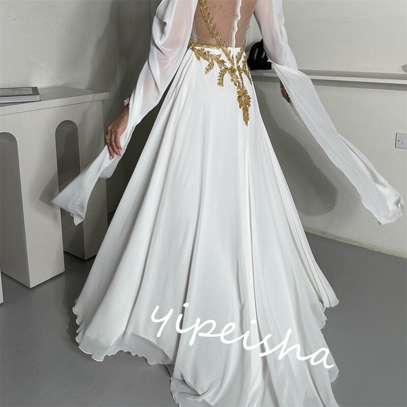 Prom Dress Evening Chiffon Draped Beading Cocktail Party A-line High Collar Bespoke Occasion Gown Long Dresses Saudi Arabia